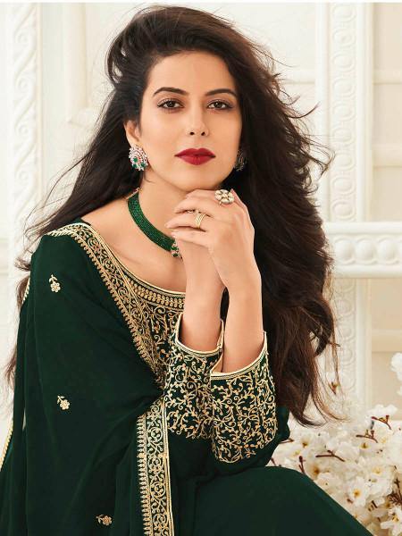 Deep Green Georgette Embroidered Anarkali Suit