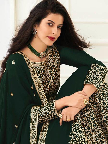 Myra Deep Green Georgette Embroidered Anarkali 