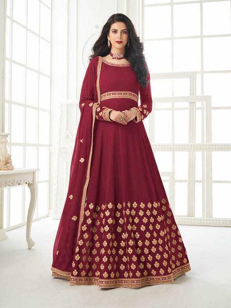 Maroon Georgette Embroidered Anarkali 
