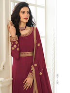 Myra Maroon Georgette Embroidered