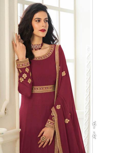 Myra Maroon Georgette Embroidered
