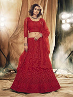 Myra Red Heavy Embroidered Net bridal Lehenga