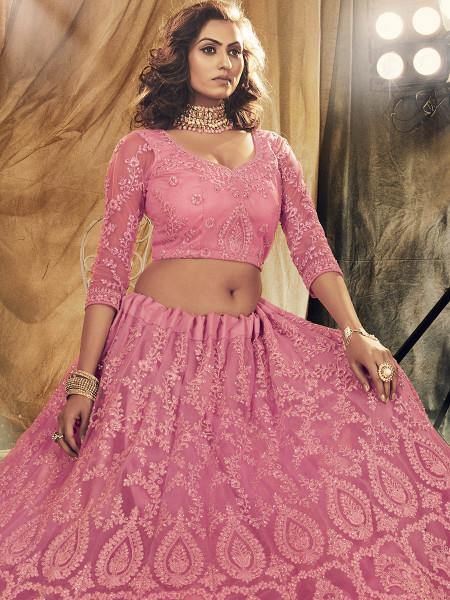 Myra Beautiful Dusty Pink Heavy Embroidered Net Bridal Lehenga