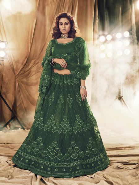 Myra Green Heavy Embroidered Net bridal Lehenga