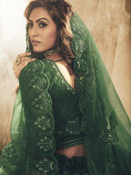 Green Heavy Embroidered Net Bridal