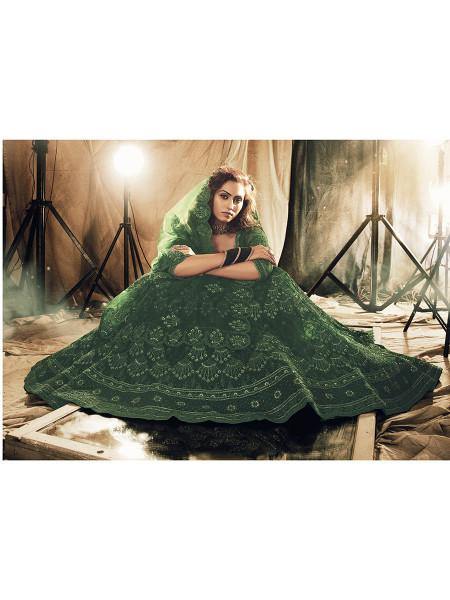 Myra Green Heavy Embroidered Net Bridal