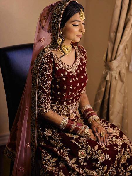 Myra Wine Heavy Embroidered Velvet Bridal Lehenga