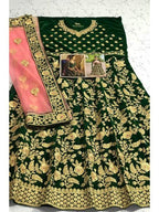 Green Embroidered Velvet Bridal Lehenga