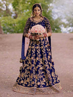 Myra Royal Blue Heavy Embroidered Velvet Bridal Lehenga