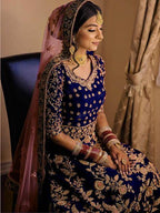 Myra Royal Blue Heavy Embroidered Velvet Bridal Lehenga