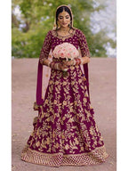 Myra Purple Heavy Embroidered Velvet Bridal Lehenga