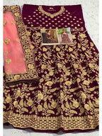 Myra Purple Heavy Embroidered Velvet Bridal Lehenga