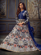 Blue Butterfly Net Embroidered Anarkali Suit