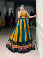 Lorenvalley Fashion Multicolor Pure Rayon Gamthi Work With Gota Patti Lace Touch Up Lehenga Choli
