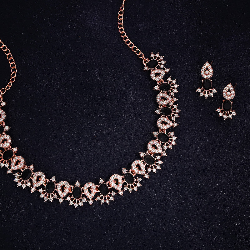 Tehzeeb Creations Black Colour Ad Studded Necklace Jewellery Set With Matching Earrings For Women And Girls