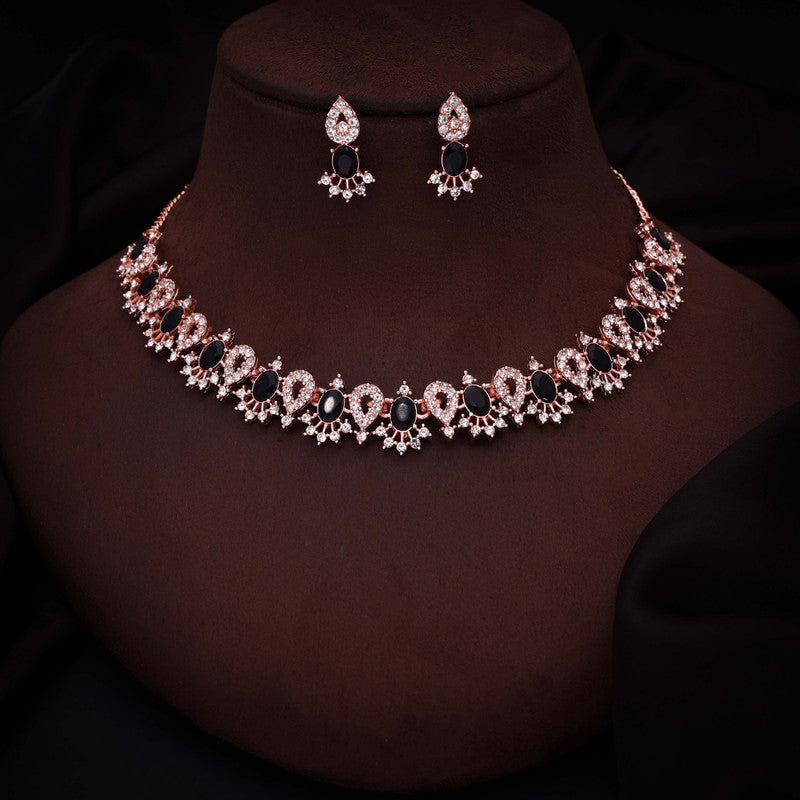 Tehzeeb Creations Black Colour Ad Studded Necklace Jewellery Set With Matching Earrings For Women And Girls