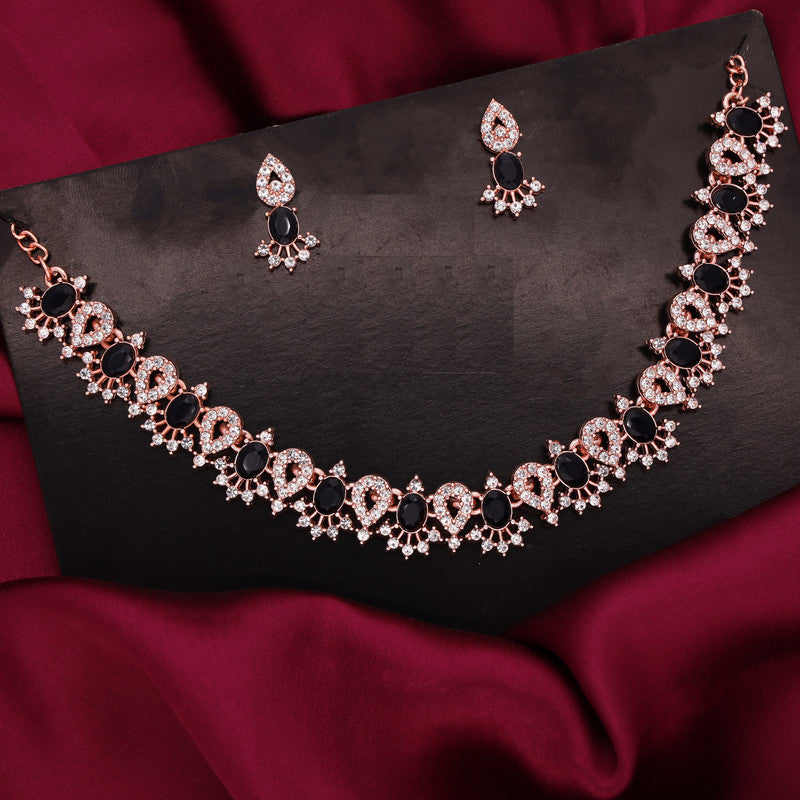 Tehzeeb Creations Black Colour Ad Studded Necklace Jewellery Set With Matching Earrings For Women And Girls