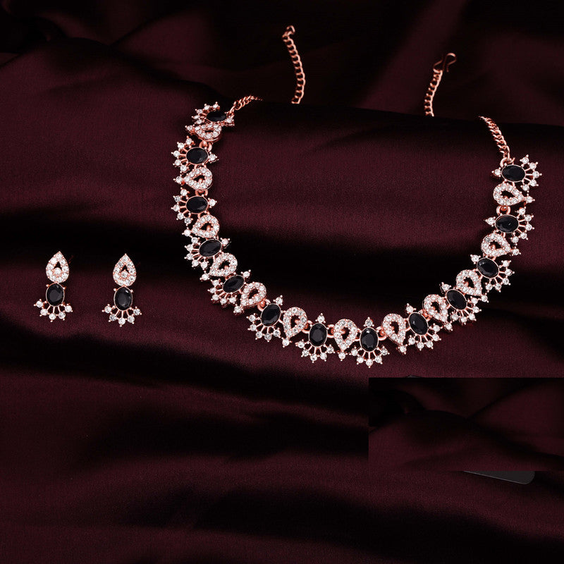 Tehzeeb Creations Black Colour Ad Studded Necklace Jewellery Set With Matching Earrings For Women And Girls