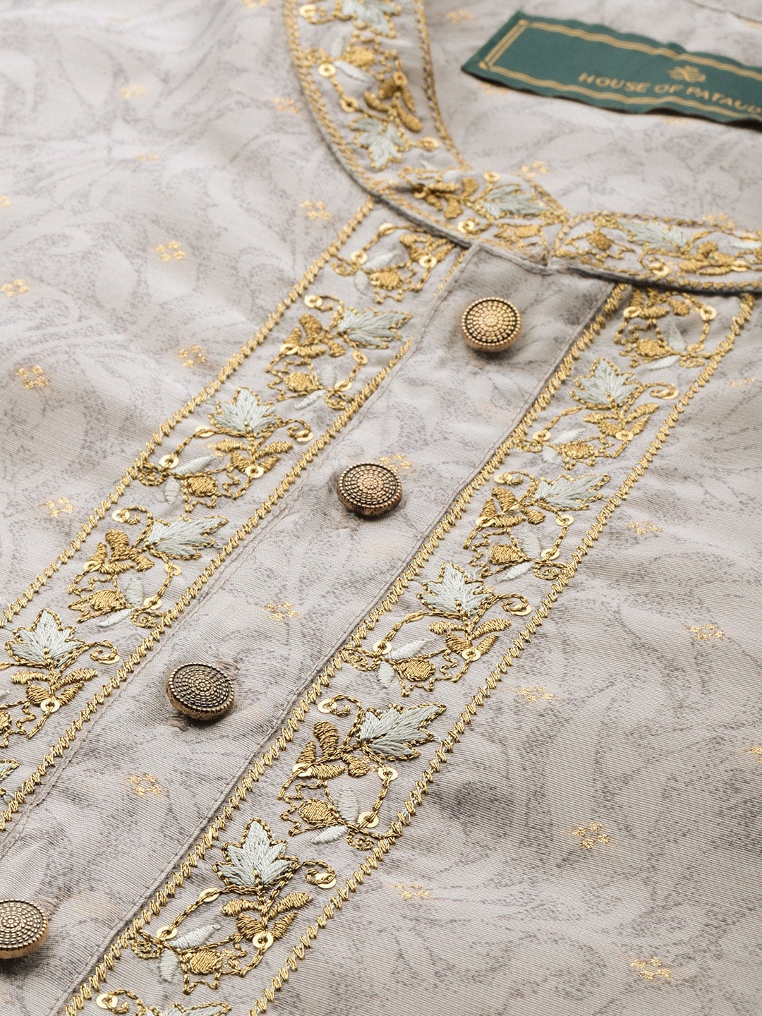 House of Pataudi Men Floral Printed Mandarin Collar Jashn Kurta