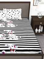 Story@home White & Black Cartoon Characters King Bedsheet with 2 Pillow Covers - Distacart