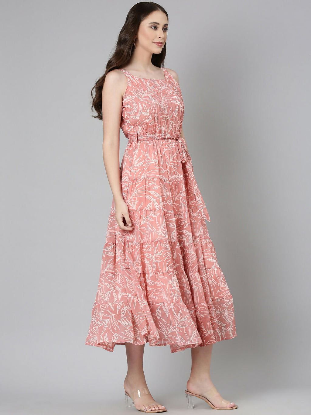 Souchii Peach Floral Fit & Flare Maxi