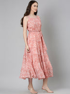 Souchii Peach Floral Fit & Flare Maxi