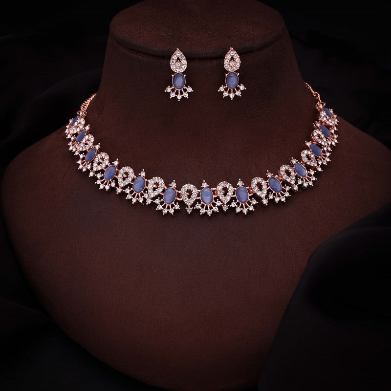 Tehzeeb Creations Blue Colour Ad Studded Necklace Jewellery Set With Matching Earrings For Women And Girls