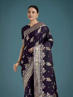 Monjolika Fashion Dark Purple Glamour and Tradition With This Zari Woven Banarasi Satin Silk Saree - Distacart