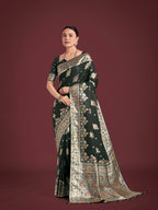 Monjolika Fashion Dark Green Glamour and Tradition With This Zari Woven Banarasi Satin Silk Saree - Distacart