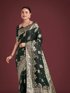 Monjolika Fashion Dark Green Glamour and Tradition With This Zari Woven Banarasi Satin Silk Saree - Distacart