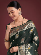 Monjolika Fashion Dark Green Glamour and Tradition With This Zari Woven Banarasi Satin Silk Saree - Distacart