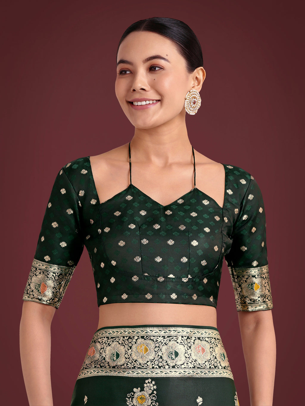 Monjolika Fashion Dark Green Glamour and Tradition With This Zari Woven Banarasi Satin Silk Saree - Distacart