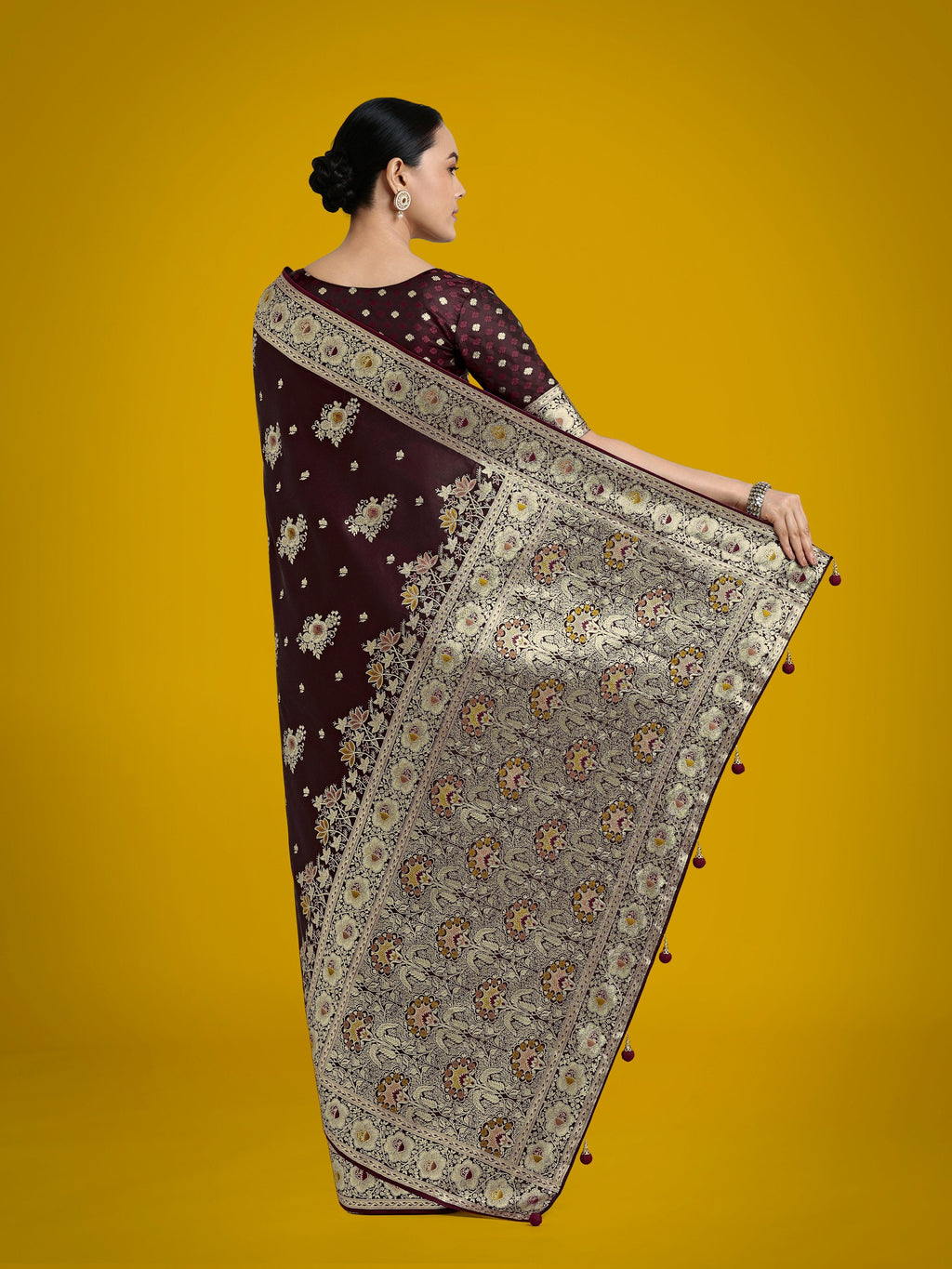 Monjolika Fashion Dark Maroon Glamour and Tradition With This Zari Woven Banarasi Satin Silk Saree - Distacart