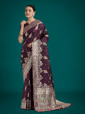 Monjolika Fashion Dark Wine Glamour and Tradition With This Zari Woven Banarasi Satin Silk Saree - Distacart