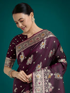 Monjolika Fashion Dark Wine Glamour and Tradition With This Zari Woven Banarasi Satin Silk Saree - Distacart