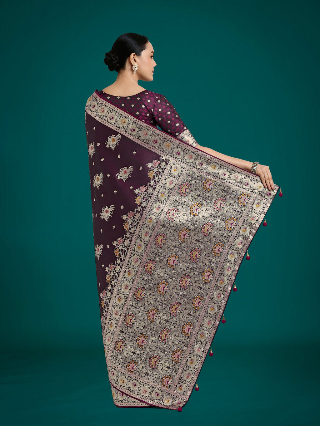 Monjolika Fashion Dark Wine Glamour and Tradition With This Zari Woven Banarasi Satin Silk Saree - Distacart