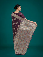 Monjolika Fashion Dark Wine Glamour and Tradition With This Zari Woven Banarasi Satin Silk Saree - Distacart