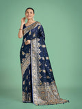 Monjolika Fashion Dark blue Glamour and Tradition With This Zari Woven Banarasi Satin Silk Saree - Distacart