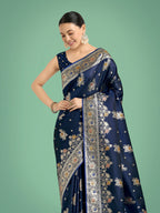 Monjolika Fashion Dark blue Glamour and Tradition With This Zari Woven Banarasi Satin Silk Saree - Distacart
