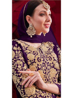 Myra Purple Georgette Embroidered Anarkali Pant Style Suit