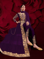 Myra Purple Georgette Embroidered Anarkali Pant Style Suit