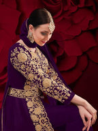 Myra Purple Georgette Embroidered Anarkali Pant Style Suit