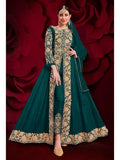 Myra Dark Green Georgette Embroidered Anarkali Pant Style Suit