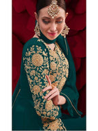 Myra Dark Green Georgette Embroidered Anarkali Pant Style 