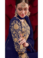 Myra Navy Blue Georgette Embroidered Anarkali Pant Style 
