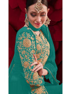 Myra Sky Blue Georgette Embroidered Anarkali Pant Style Suit