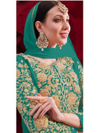 Myra Sky Blue Georgette Embroidered Anarkali Pant Style Suit