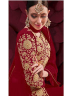 Myra Maroon Georgette Embroidered Anarkali Pant Style Suit