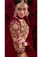 Myra Wine Georgette Embroidered Anarkali Pant Style Suit