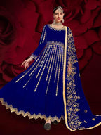 Myra Royal Blue Georgette Embroidered Anarkali Pant Style Suit